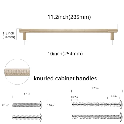 POVEFONK 10 Pack 10 inch254mm Champagne Bronze Kitchen Cabinet Handles Knurled Cabinet Pulls Gold Drawer Pulls Kitchen Hardware - Image 3