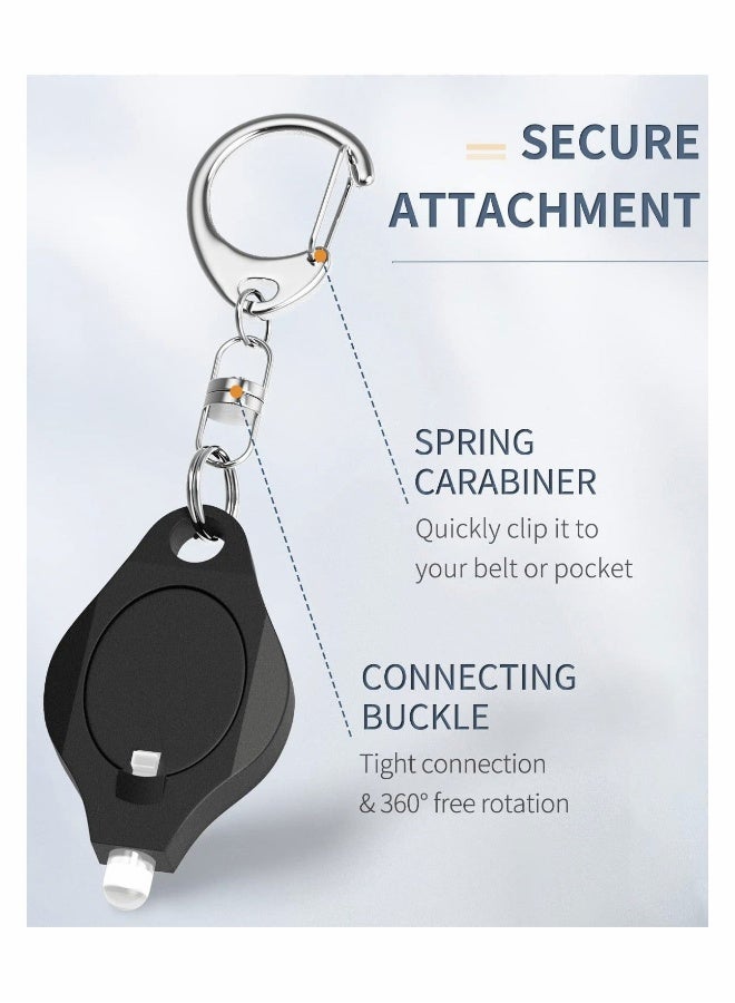 Mini LED Keychain Flashlight 12 Lumen Portable Ultra Bright Battery Powered Black Torch with Spring Carabiner for Outdoor Camping Hiking and Emergency Lighting, 5 Pack  - Image 5