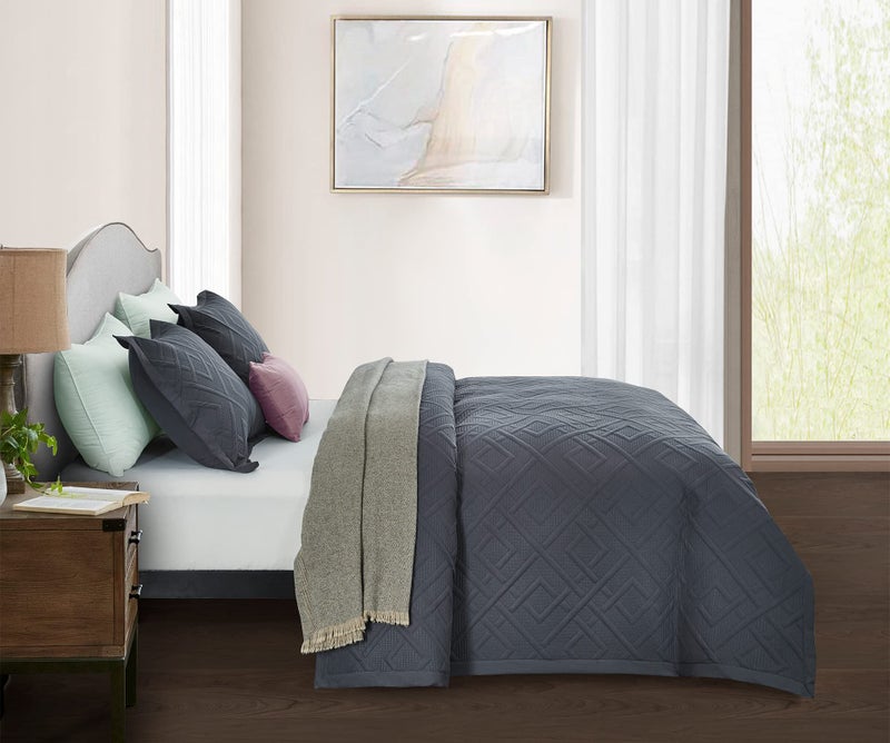 CHIXIN Quilt King Size - Geometric Pattern Bedspread Coverlet Set - Modern & Contemporary Style Bedding Cover  Ultrasonic Quilting  Reversible  Lightweight  4 Piece  Dark Grey - Image 3