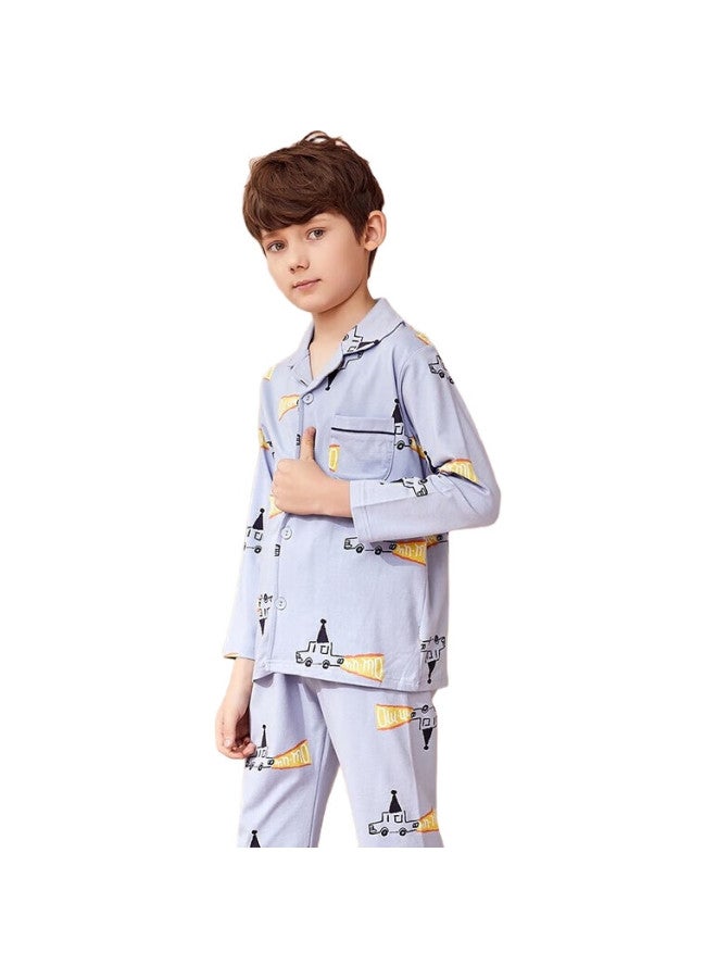 Red Bean Hongdou Big Boys' Pajama Set, Pure Cotton Long-Sleeve Children'S Loungewear, Autumn Season, Turn-Down Collar, Long-Sleeve Top And Long Pants, Two-Piece Set H1J3191, Ailis Blue, 160 - Image 2