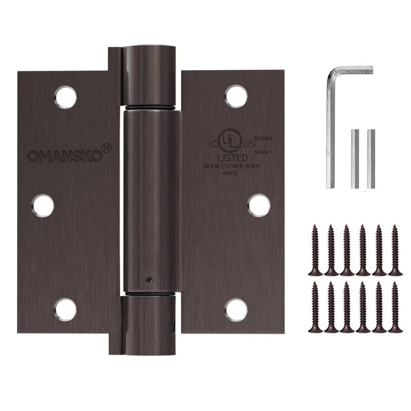 2 Pack Self Closing Door Hinges 35 inch Oil Rubbed Bronze Door Hinges Spring Loaded Auto Close Hinges Square Corners Adjustable Tension for Interior Door 3 12 Auto SelfClosing Hinge