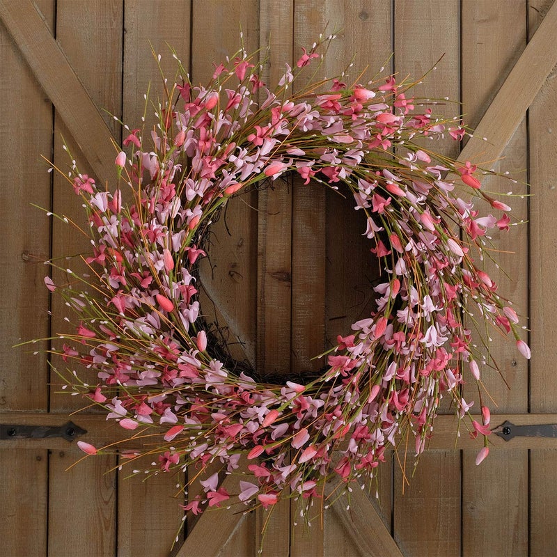 Bibelot 18inch Artificial Forsythia Flower Wreath, All Year Around Wreath for Front Door, Wedding Window Home Wall Indoor Front Door Decor (Pink, 18in) - Image 2