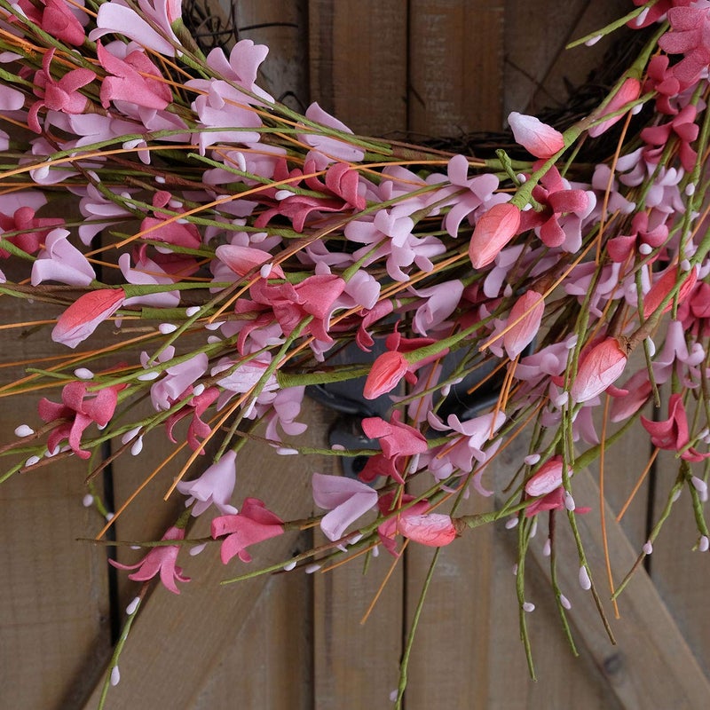 Bibelot 18inch Artificial Forsythia Flower Wreath, All Year Around Wreath for Front Door, Wedding Window Home Wall Indoor Front Door Decor (Pink, 18in) - Image 5