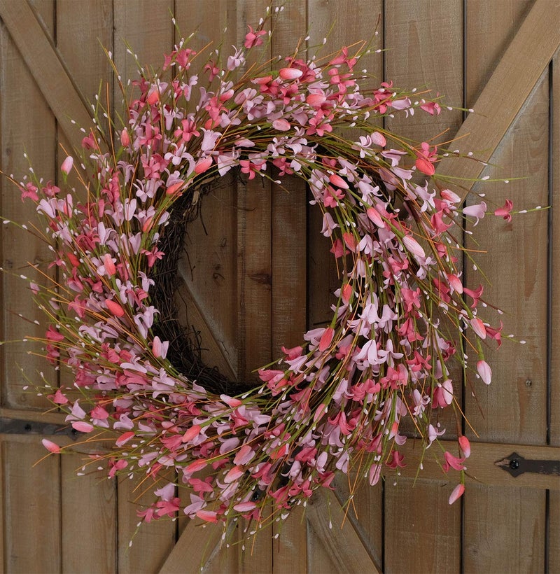Bibelot 18inch Artificial Forsythia Flower Wreath, All Year Around Wreath for Front Door, Wedding Window Home Wall Indoor Front Door Decor (Pink, 18in) - Image 3