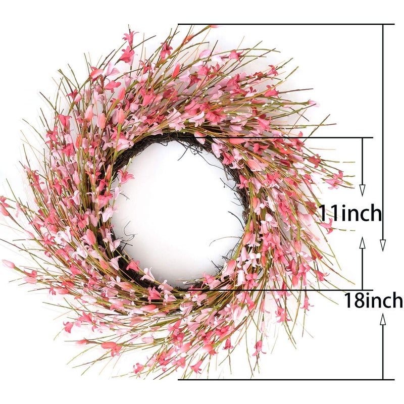 Bibelot 18inch Artificial Forsythia Flower Wreath, All Year Around Wreath for Front Door, Wedding Window Home Wall Indoor Front Door Decor (Pink, 18in) - Image 4