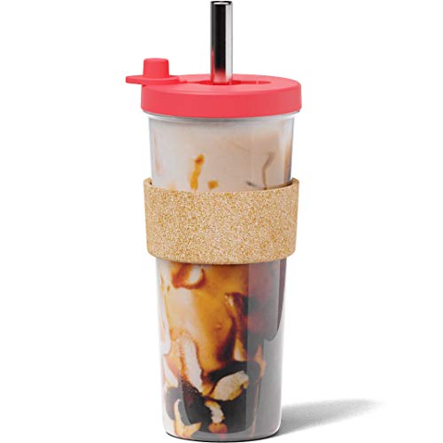 Dodoko Hot Pink Reusable Boba Tea Cup with Straw 24 oz  Insulated BPA Free Shatterproof Tumbler for Iced Coffee Smoothies Cold Drinks  Dishwasher Safe Includes Straw Cleaner