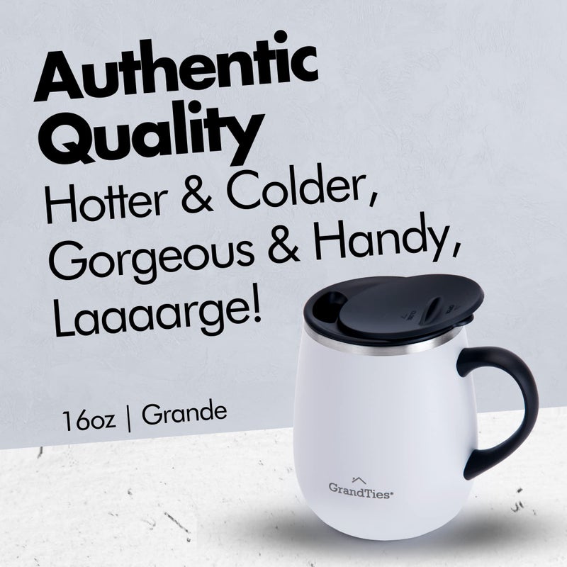 GRANDTIES Insulated Coffee Mug with Handle - Sliding Lid for Splash-Proof 16oz Wine-Glass Shape Thermal Tumbler with Double Walled Vacuum Stainless Steel to Keeps Beverages Hot or Cold-Pearl - Image 2