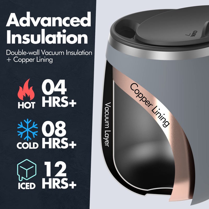 GRANDTIES Insulated Coffee Mug with Handle - Sliding Lid for Splash-Proof 16oz Wine-Glass Shape Thermal Tumbler with Double Walled Vacuum Stainless Steel to Keeps Beverages Hot or Cold-Pearl - Image 3