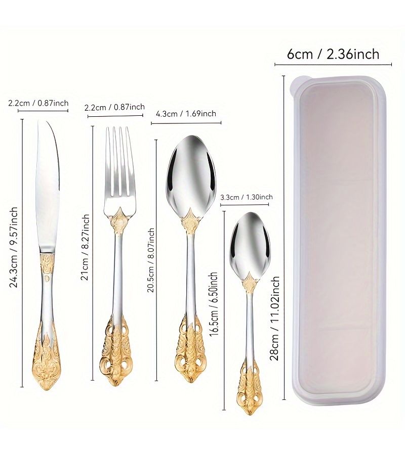 2024 Stainless Steel Gold Plated 5 Piece Knife And Fork Box Cutlery Set Including Knife Fork Spoon Plastic Cutlery Box For Hotel Gift Home Couple Essential - Image 3