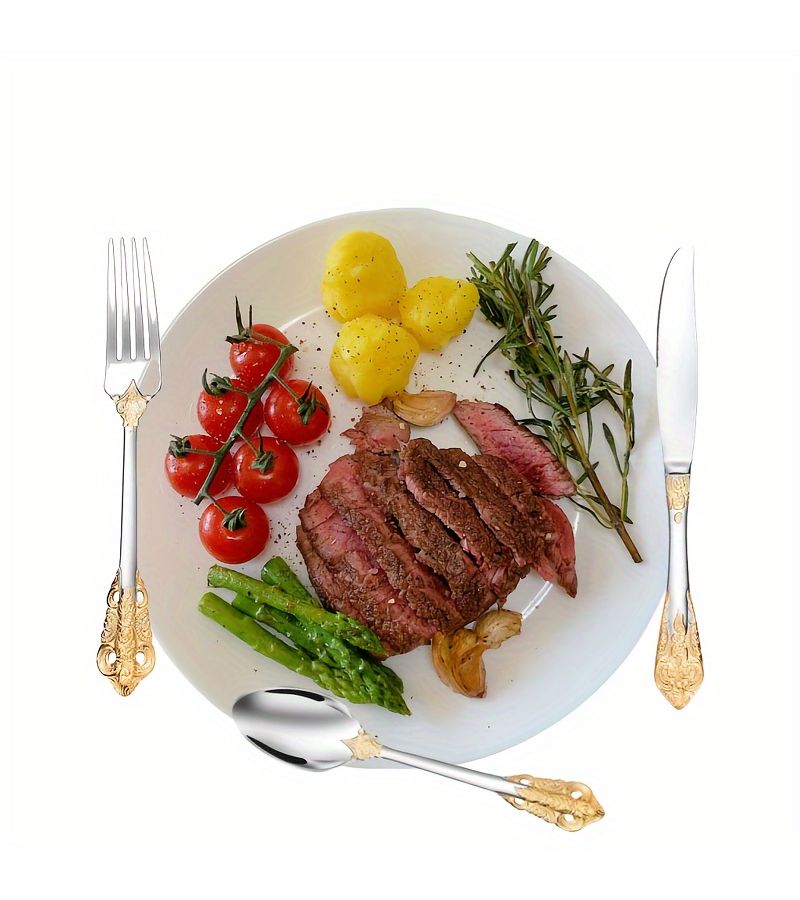 2024 Stainless Steel Gold Plated 5 Piece Knife And Fork Box Cutlery Set Including Knife Fork Spoon Plastic Cutlery Box For Hotel Gift Home Couple Essential - Image 5