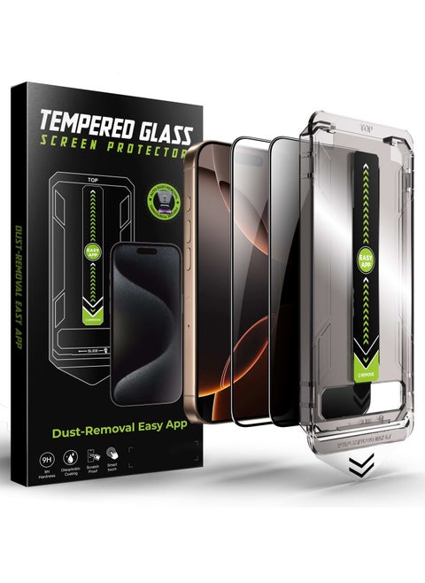 2 Screen Protector iPhone 14 Pro Privacy+Clear Easy Installation, High Quality, 9H Hardness, A++ Grade  Enjoy versatile protection that meets your daily needs — combining high transparency and advanced privacy technology. Designed for ultra-precise, effortless installation using a smart alignment frame that ensures accurate, bubble-free application with a single press.  Crafted from reinforced Japanese Asahi glass, rated 9H for superior scratch and dust resistance, and certified with top-tier A++ quality. It delivers long-lasting protection and high-definition clarity without compromising touch sensitivity. Fully supports natural touch response and includes an anti-fingerprint coating with a sleek black-edge finish.  This flexible dual-pack includes both a clear screen protector and a privacy screen protector — each offering high quality and allowing you to switch based on your environment and lifestyle.