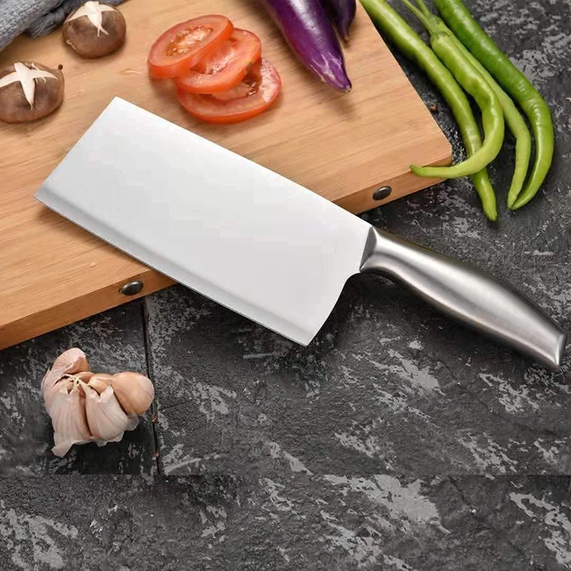 DANSR 7inch Silver Blade Meat Cleaver Knife Stainless Steel Professional Butcher Chopper Stainless Steel Handle Heavy Duty Blade for Home Kitchen and Restaurant - Image 4