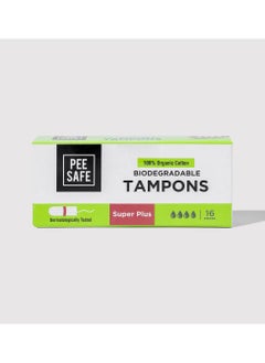 PEESAFE PeeSafe 100% Organic Cotton Tampons, Comfortable & Stain-Free, Biodegradable, Dermatologically tested, Very heavy flow Super Plus size, 16 tampons  - Image 1