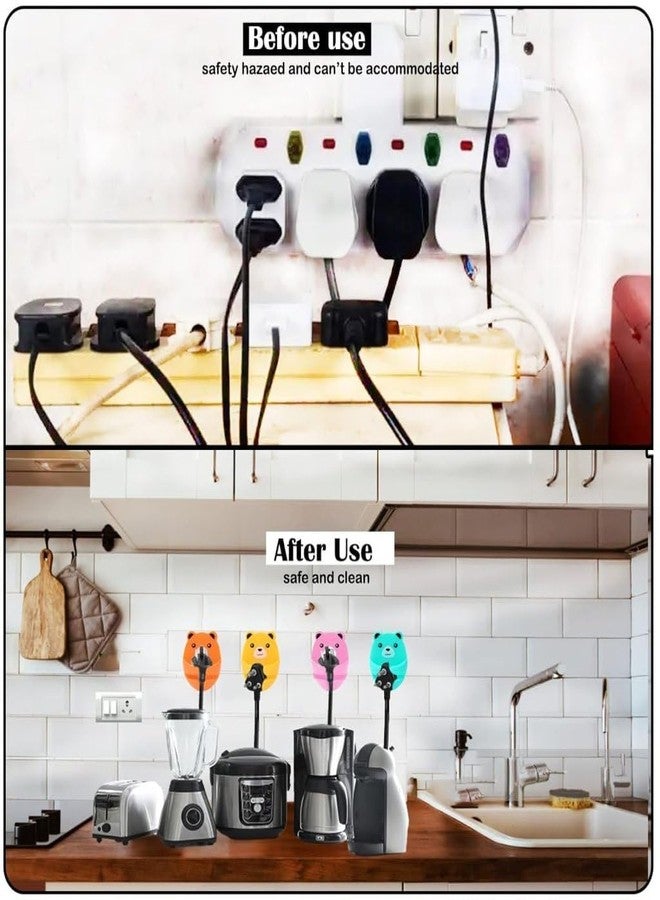 kunya Cute Bears Wall Hooks 4 Different Colors Hooks Hanging Adhesive Hooks, Rurbeder Plug Wire Holder, Cartoon Bear Storage Hooks, Kitchen Gadgets (Multi Colour) Pack of 4 - Image 3
