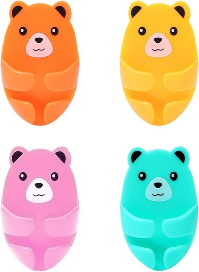 kunya Cute Bears Wall Hooks 4 Different Colors Hooks Hanging Adhesive Hooks, Rurbeder Plug Wire Holder, Cartoon Bear Storage Hooks, Kitchen Gadgets (Multi Colour) Pack of 4 - Image 1
