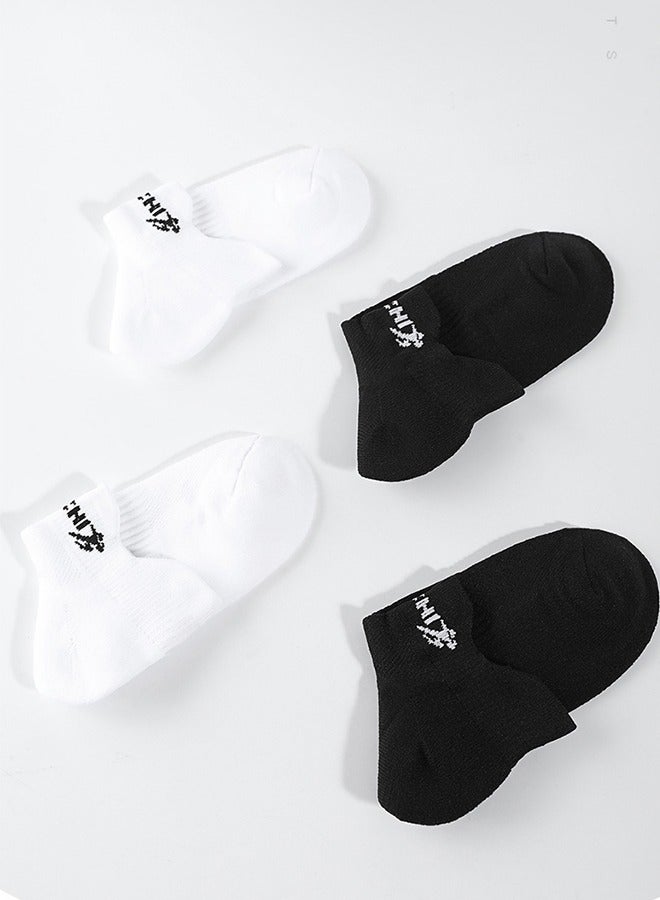 REXCHI Leiqi Outdoor Sports Basketball Running Training Ankle Towel Bottom Pure Cotton Deodorant Comfortable Moisture Wicking Socks For Men, Women And Boys 2 Pairs (Black And White) - Image 3