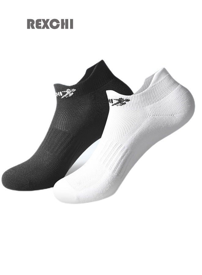 REXCHI Leiqi Outdoor Sports Basketball Running Training Ankle Towel Bottom Pure Cotton Deodorant Comfortable Moisture Wicking Socks For Men, Women And Boys 2 Pairs (Black And White) - Image 1