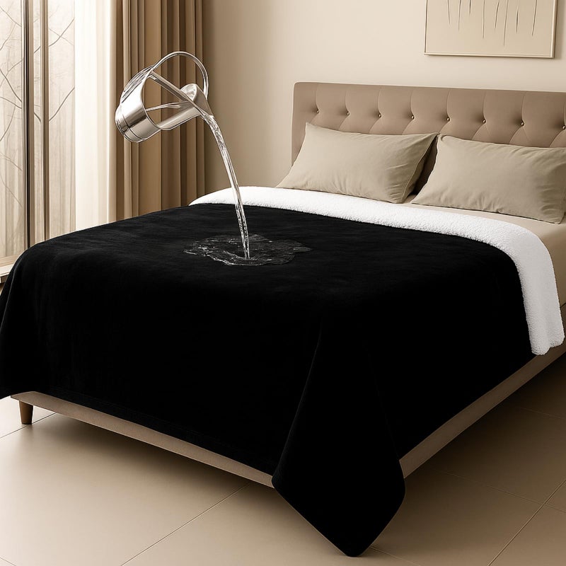 Tisancy King Size Waterproof Blanket for Bed Couch 80 x 80 Double Side Leakproof Reversible Sherpa Flannel Fleece 3Layer Lightweight Blanket Absorbs 70ozBlackWhite Machine Washable - Image 2