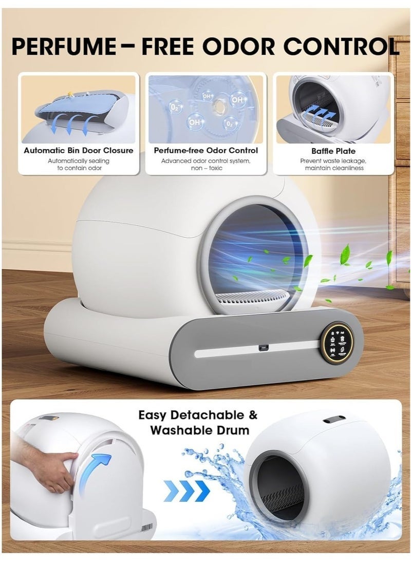 Halamine 65L Extra Large Automatic Self-Cleaning Litter Box,Smart APP Controlled Cat Toilet for Multiple Cats, Advanced Odor Removal & Anti-Pinch Safety System ,Complete Kit with Waste Liners, Mat - Image 3