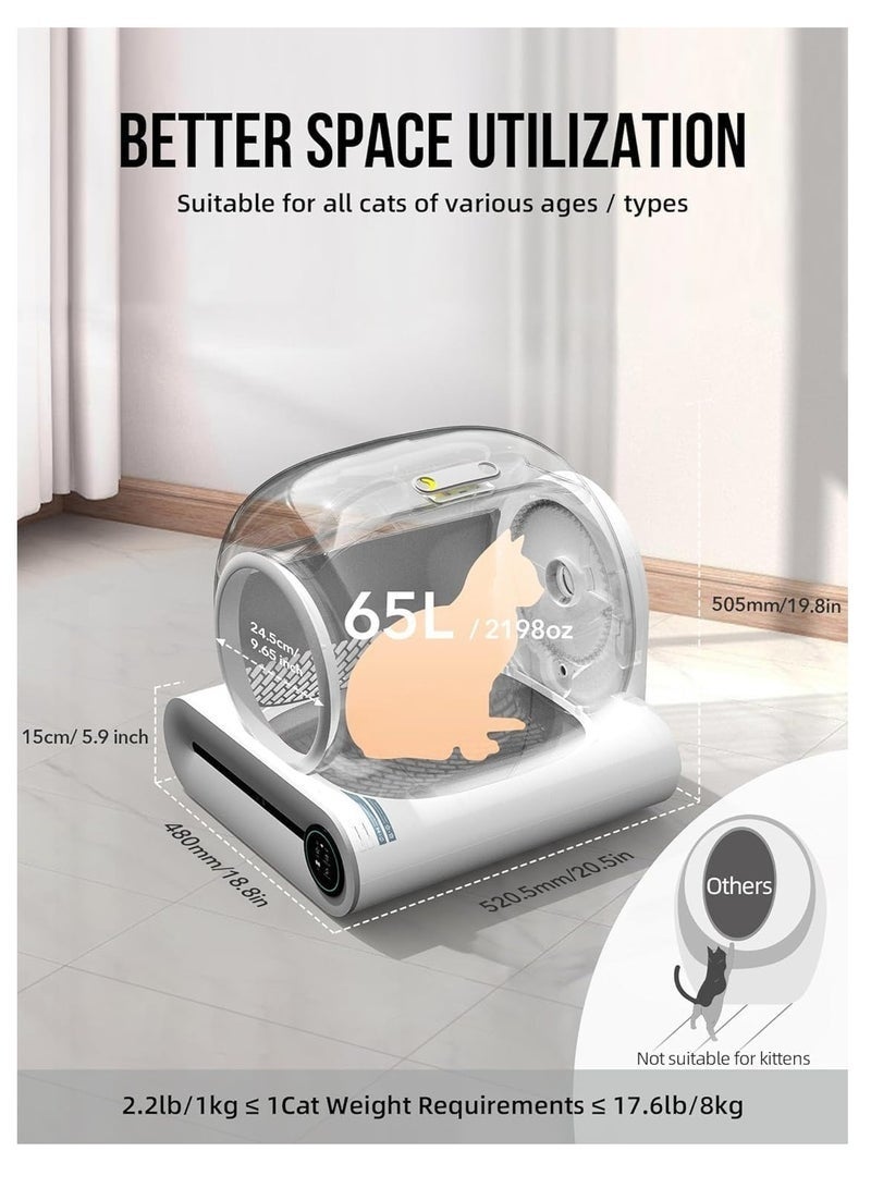 Halamine 65L Extra Large Automatic Self-Cleaning Litter Box,Smart APP Controlled Cat Toilet for Multiple Cats, Advanced Odor Removal & Anti-Pinch Safety System ,Complete Kit with Waste Liners, Mat - Image 4