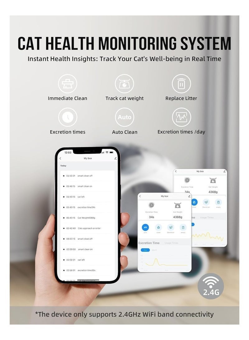 Halamine 65L Extra Large Automatic Self-Cleaning Litter Box,Smart APP Controlled Cat Toilet for Multiple Cats, Advanced Odor Removal & Anti-Pinch Safety System ,Complete Kit with Waste Liners, Mat - Image 5