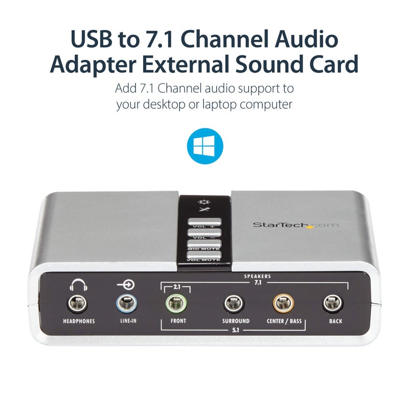 StarTech.com 7.1 USB Sound Card - External Sound Card for Laptop with SPDIF Digital Audio - Sound Card for PC - Silver (ICUSBAUDIO7D) - Image 5