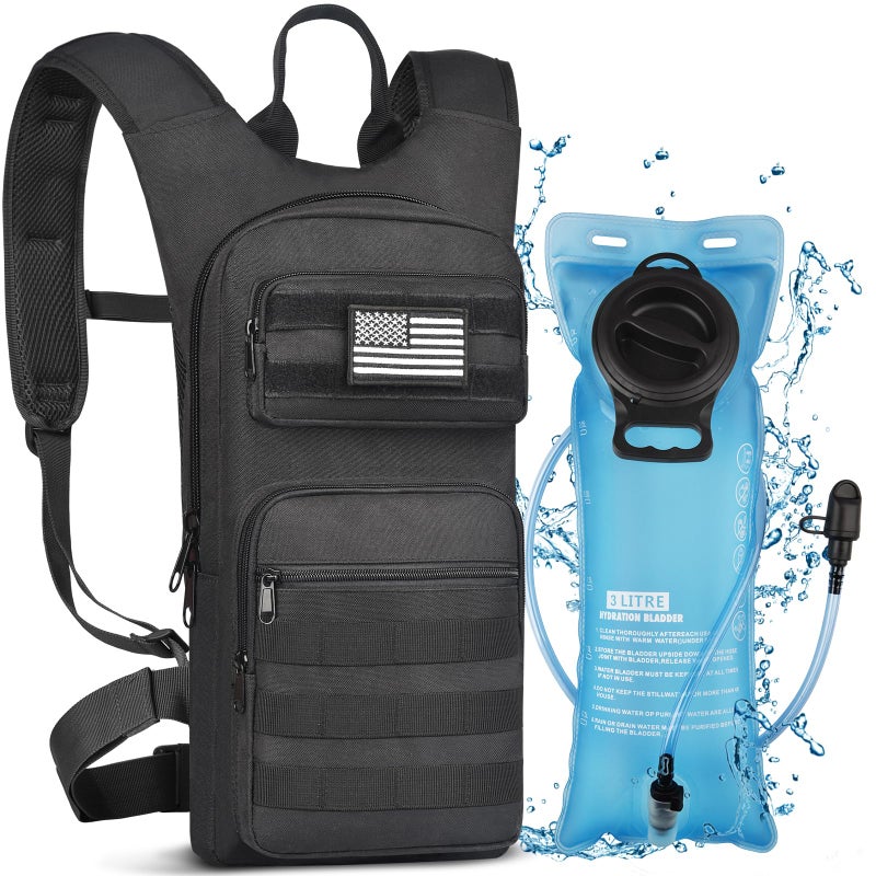 NOOLA Hydration Backpack with 3L TPU Water Bladder, Tactical Molle Water Backpack for Men Women, Hydration Pack for Hiking, Biking, Running and Climbing, Black - Image 1