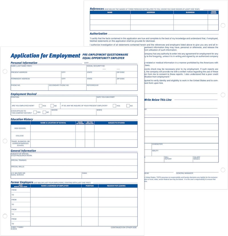 Adams Application for Employment Forms - 8.5 x 11 Inch, 50 Sheets per Pad, 2 Pads per Package, White - Image 4