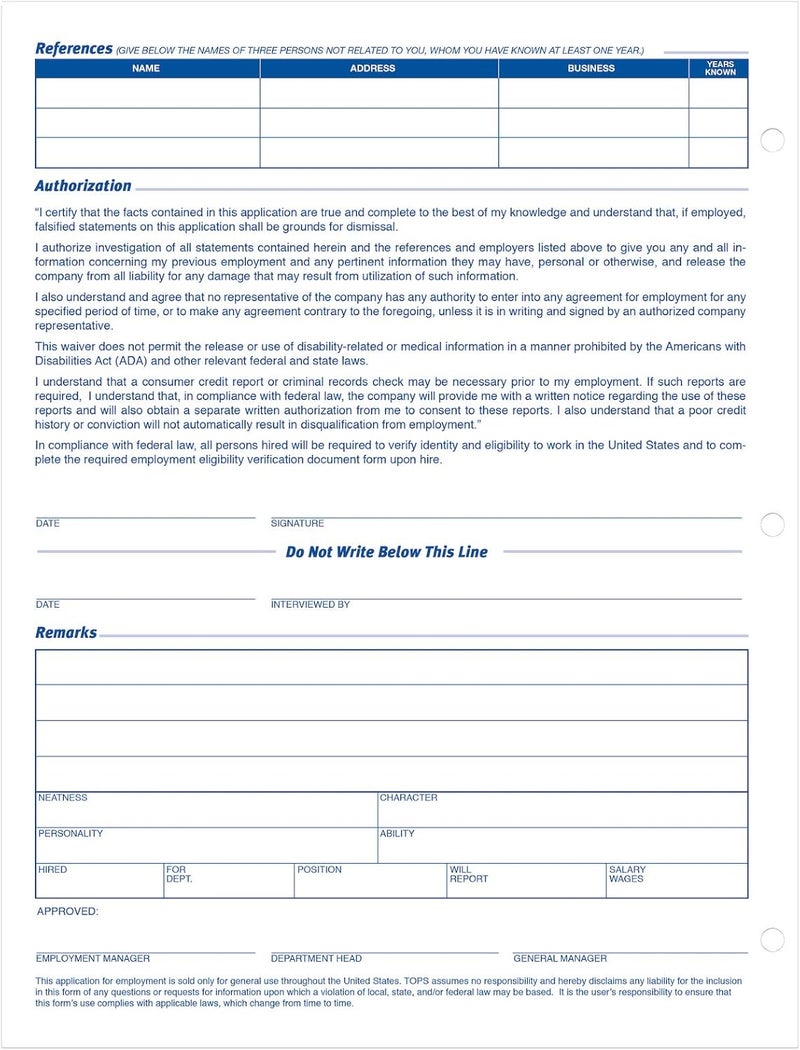 Adams Application for Employment Forms - 8.5 x 11 Inch, 50 Sheets per Pad, 2 Pads per Package, White - Image 3