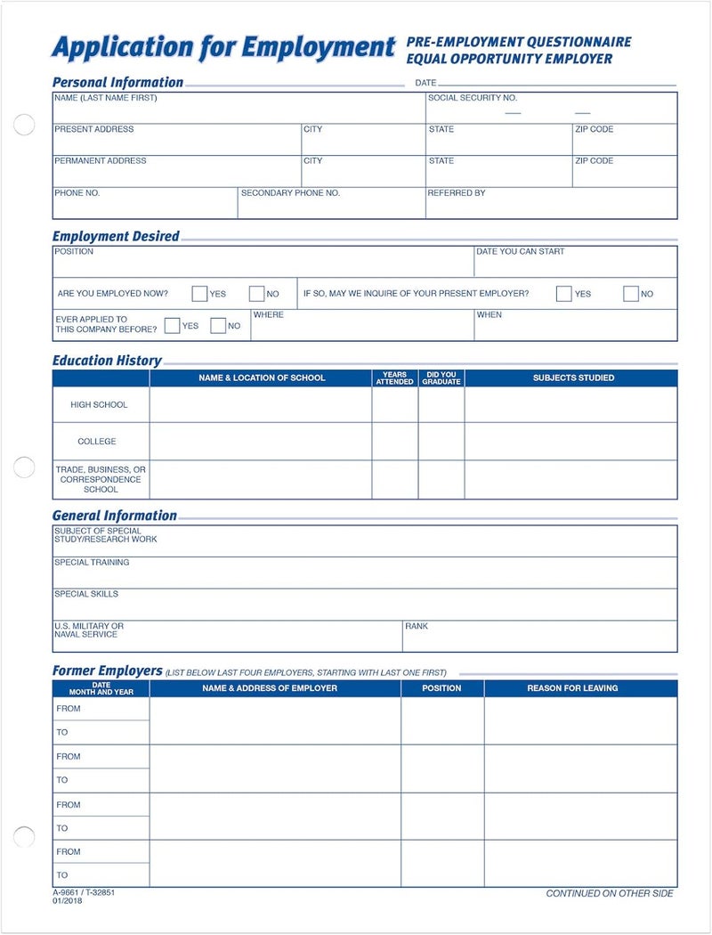 Adams Application for Employment Forms - 8.5 x 11 Inch, 50 Sheets per Pad, 2 Pads per Package, White - Image 2