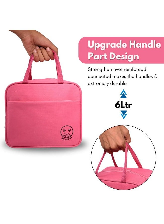 HYLOL Women and Kids Portable and Reusable Insulated Cotton Thermal Cooler Lunch/Tiffin/Storage Bag for Office Women, College, and School (Pink) - Image 4