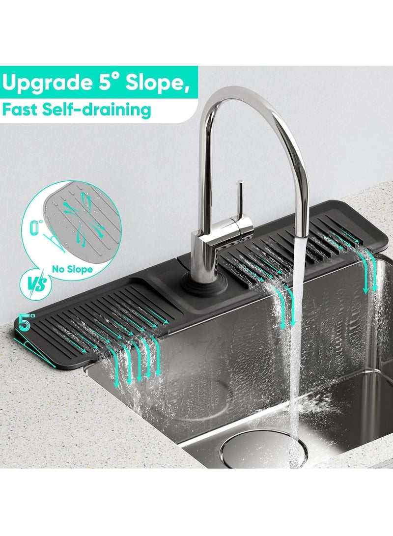 Relex Kitchen Sink Splash Guard, Silicone Draining Mat for Sink, Longer Silicone Faucet Drainer Pad, Sink Protectors for Kitchen Sink Mat, Sponge Holder for Kitchen Sink Accessories, Black - Image 3