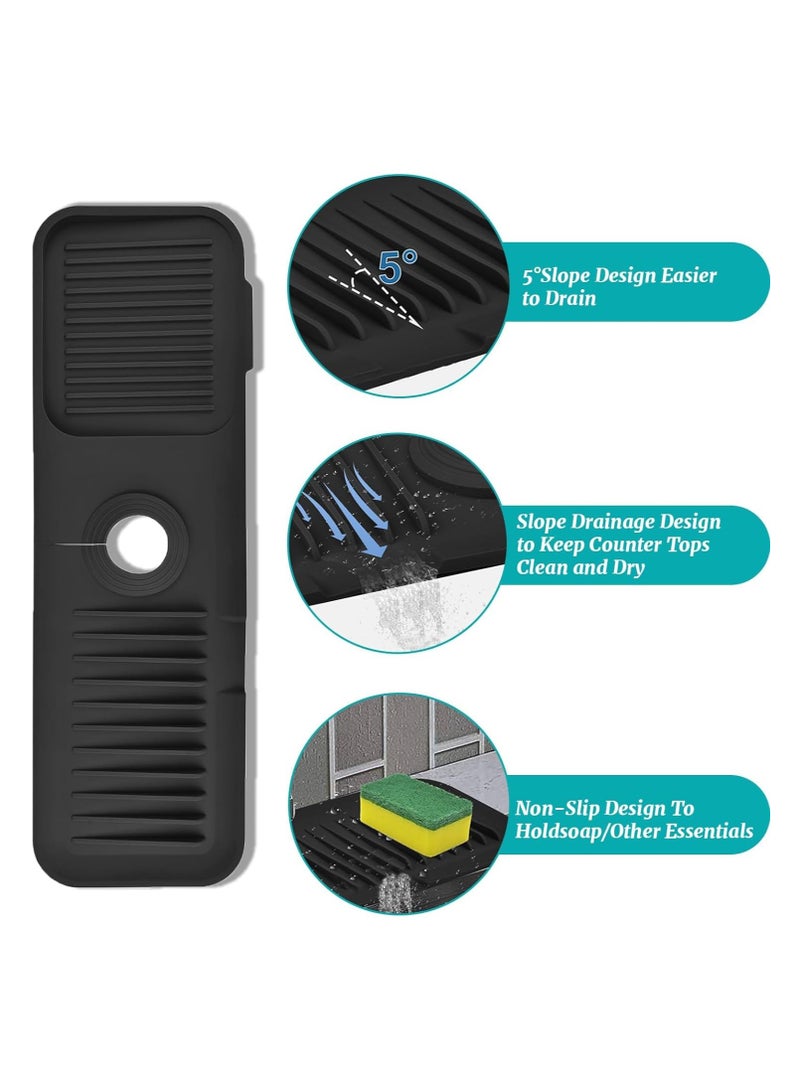 Relex Kitchen Sink Splash Guard, Silicone Draining Mat for Sink, Longer Silicone Faucet Drainer Pad, Sink Protectors for Kitchen Sink Mat, Sponge Holder for Kitchen Sink Accessories, Black - Image 5