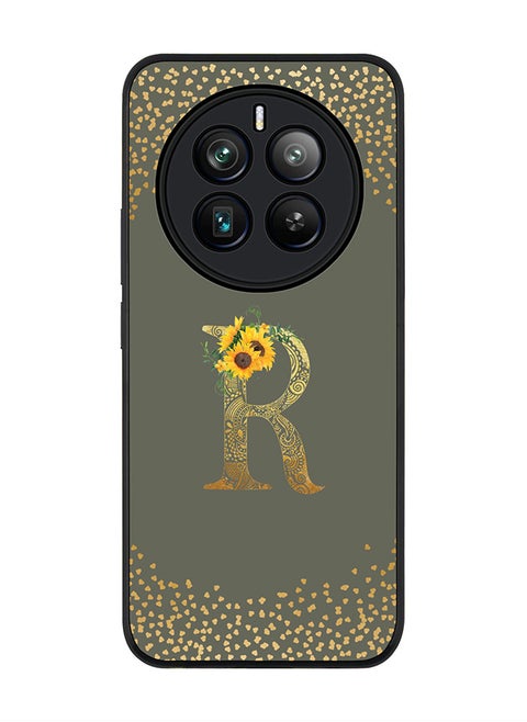 Rugged Black Edge Case for Realme 12 Pro / Realme 12 Pro Plus 5G, Custom Monogram Initial Letter Mandala Floral Alphabet-R (Olive Green)