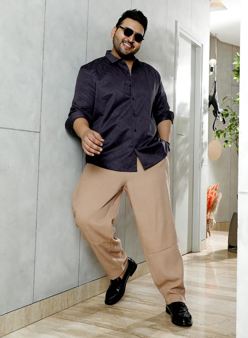 انستافاب بلس Instafab Plus Men's Onyx Black Reptilia Jacquard Shirt | Spread Collar , Long Cuffed Sleeves , Button Closure , Curved Hemline | Solid Jacquard Cotton-Blend Material For Evening & Party Wear