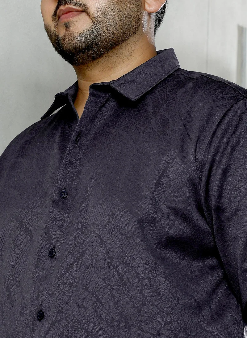 انستافاب بلس Instafab Plus Men's Onyx Black Reptilia Jacquard Shirt | Spread Collar , Long Cuffed Sleeves , Button Closure , Curved Hemline | Solid Jacquard Cotton-Blend Material For Evening & Party Wear