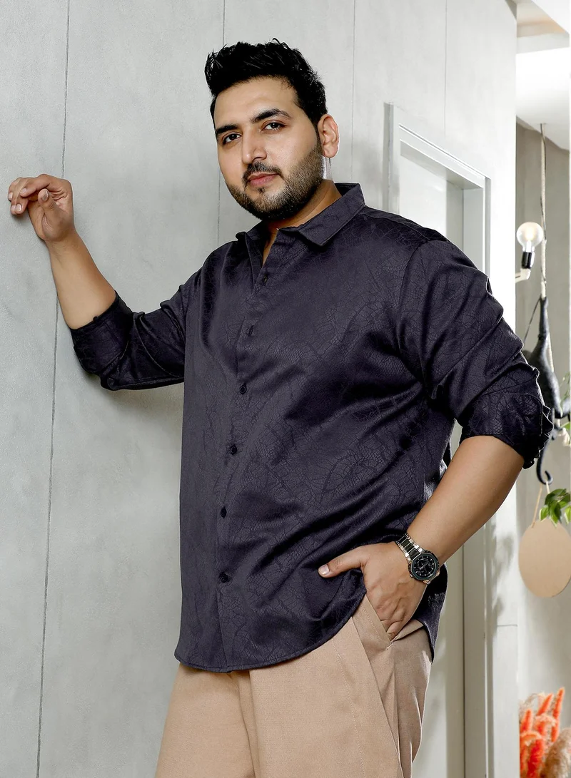 انستافاب بلس Instafab Plus Men's Onyx Black Reptilia Jacquard Shirt | Spread Collar , Long Cuffed Sleeves , Button Closure , Curved Hemline | Solid Jacquard Cotton-Blend Material For Evening & Party Wear