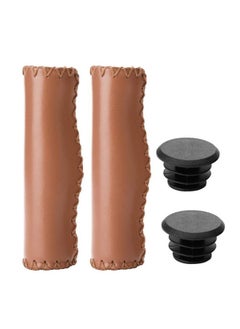Dilwe Bike Handlebar Grip Pu Sponge Handle Bar End Grip With Double Lock For Most Bikes(Brown)  - Image 2