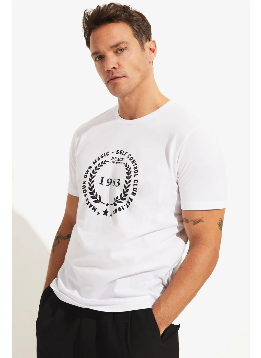 جون Men's Regular Fit 100% Cotton Printed Crew Neck T-Shirt