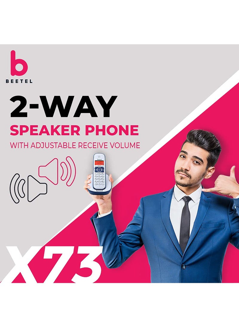 Beetel - Beetel X73 Cordless 2.4Ghz Landline Phone with Caller ID Display, 2-Way Speaker Phone with Volume Controls, Auto Answer, Alarm Function, Stylish Design (Blue/White)(X73) - Image 1