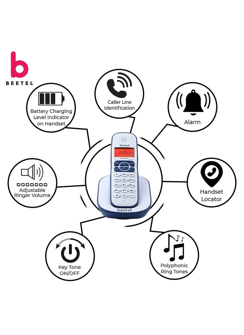Beetel - Beetel X73 Cordless 2.4Ghz Landline Phone with Caller ID Display, 2-Way Speaker Phone with Volume Controls, Auto Answer, Alarm Function, Stylish Design (Blue/White)(X73) - Image 1