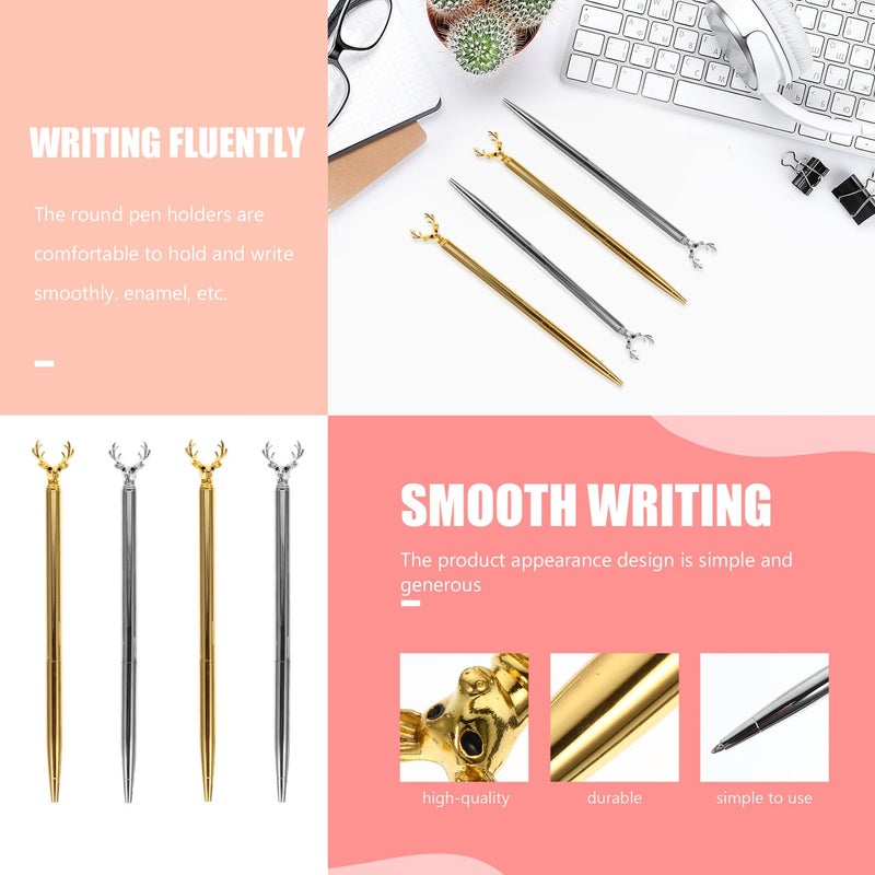 Elk Style Metal Ballpoint Pen Set 4pcs Gold Silver Tone For School Office Use - Image 5