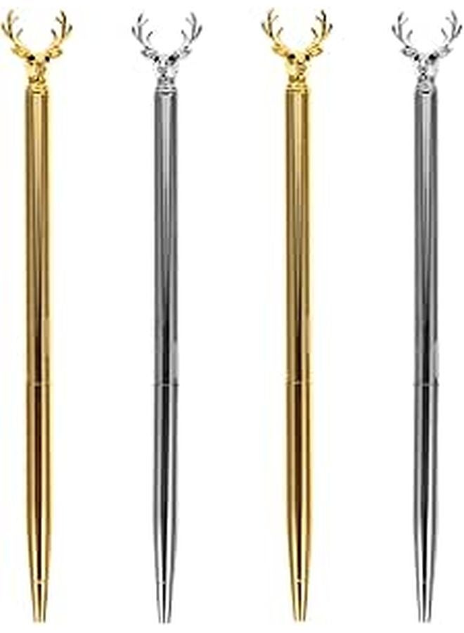 Elk Style Metal Ballpoint Pen Set 4pcs Gold Silver Tone For School Office Use - Image 1