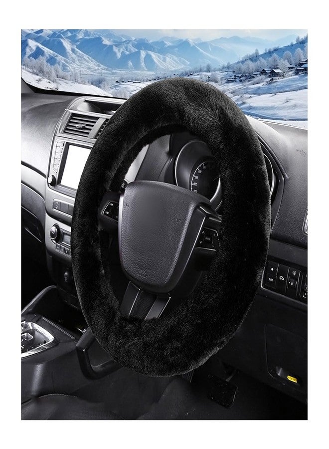 NYTKL Car Fuzzy Steering Wheel Cover, 15 inch Fluffy Soft Steering Wheel Protector for Winter Warm, Anti-Slip Fuzzy Plush Vehicle Wheel Wrap Cover Interior Decoration for Women Men (Black) - Image 1