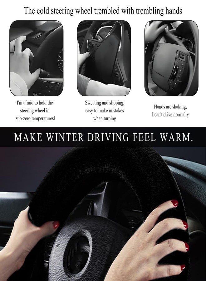 NYTKL Car Fuzzy Steering Wheel Cover, 15 inch Fluffy Soft Steering Wheel Protector for Winter Warm, Anti-Slip Fuzzy Plush Vehicle Wheel Wrap Cover Interior Decoration for Women Men (Black) - Image 5