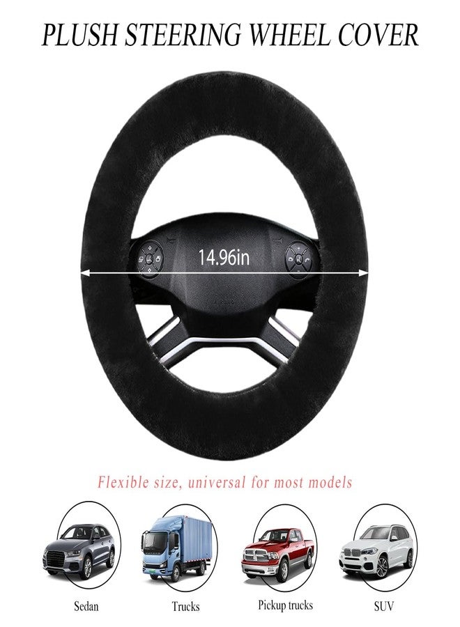NYTKL Car Fuzzy Steering Wheel Cover, 15 inch Fluffy Soft Steering Wheel Protector for Winter Warm, Anti-Slip Fuzzy Plush Vehicle Wheel Wrap Cover Interior Decoration for Women Men (Black) - Image 2