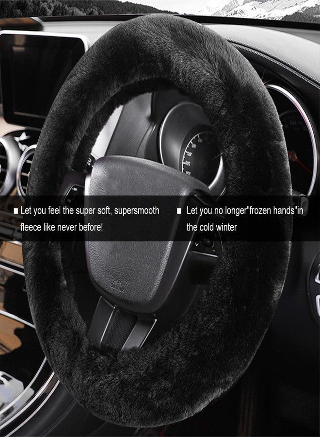 NYTKL Car Fuzzy Steering Wheel Cover, 15 inch Fluffy Soft Steering Wheel Protector for Winter Warm, Anti-Slip Fuzzy Plush Vehicle Wheel Wrap Cover Interior Decoration for Women Men (Black) - Image 4