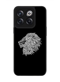 Rugged Black edge case for OnePlus 10T Slim fit Soft Case Flexible Rubber Edges Anti Drop TPU Gel Thin Cover - Lion Abstract