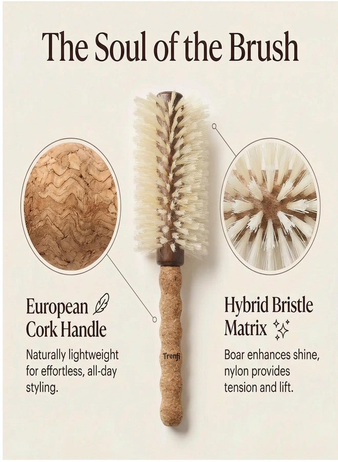 TRENFI Boar Bristle Round Brush with Lightweight Cork Handle for Blow Drying Fine to Medium Hair - Blonde Boar and Nylon Bristles - 2.75 Inch Barrel Volumizing Blowout Brush - Gift for Women - Image 2