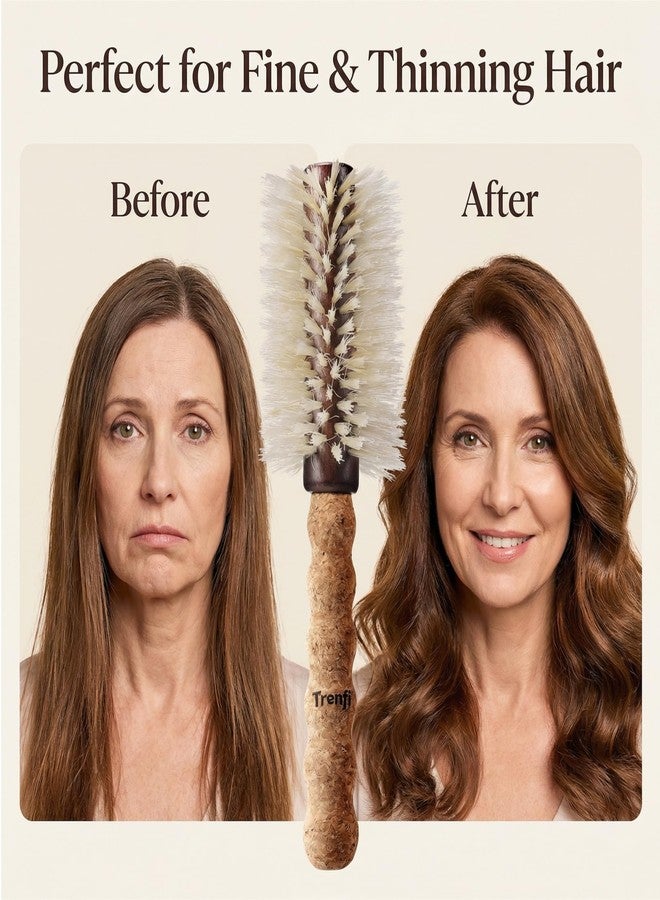 TRENFI Boar Bristle Round Brush with Lightweight Cork Handle for Blow Drying Fine to Medium Hair - Blonde Boar and Nylon Bristles - 2.75 Inch Barrel Volumizing Blowout Brush - Gift for Women - Image 4